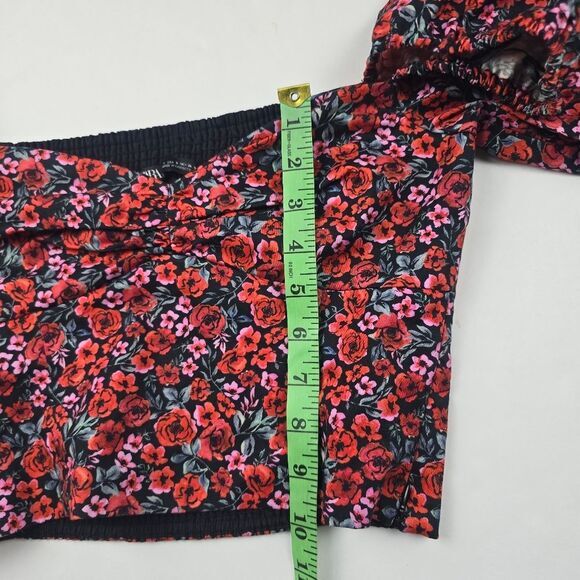 Zara -1807 Long Sleeve Floral Puff Sleeve Sweetheart Crop Top Red NWOT Small - Picture 5 of 7